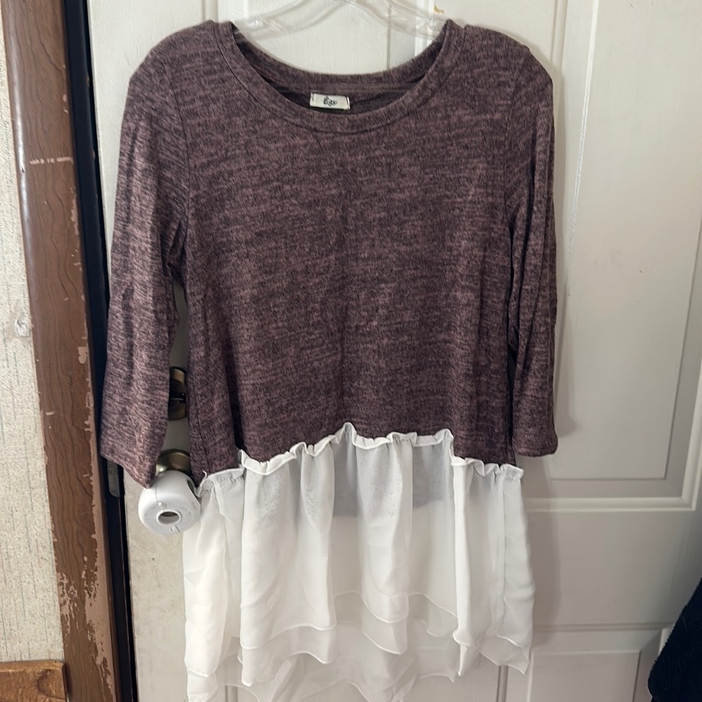 ELOGES DUST PINK/IVORY CHIFFON TIERED TUNIC: NWOT: SZ SMALL